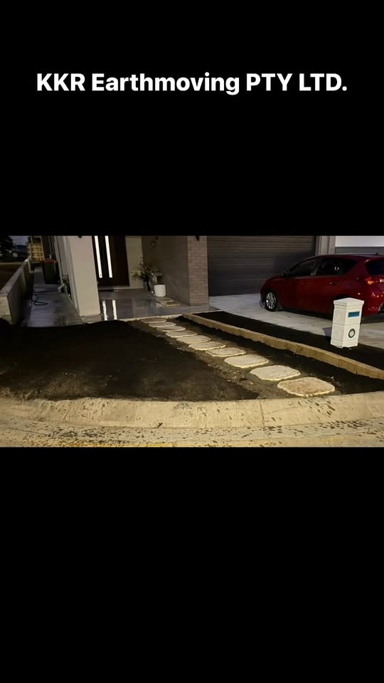 Prepared front yard with stepping stones, from a KKR Facebook reel